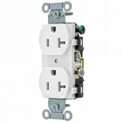 Bryant CRS20W Commercial Grade Duplex Receptacle, 20A, 125V, White, Side Wired