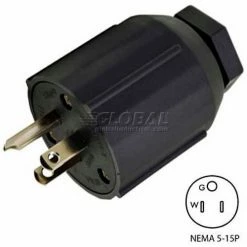 Conntek 60129, 15A Assembly Straight Blade Plug with NEMA 5-15P Male End, 2 Pole-3 Wire