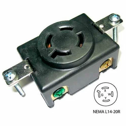 Conntek 80615, 20A 4-Prong Locking Single Flush Receptacle w/ NEMA L14-20R Female End, 3 Pole-4 Wire 4 Conntek 80615, 20A 4-Prong Locking Single Flush Receptacle w/ NEMA L14-20R Female End, 3 Pole-4 Wire - Image 2