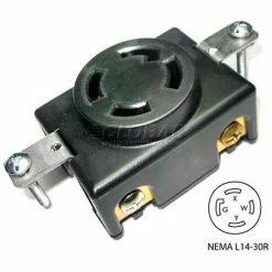 Conntek 80619, 30A 4-Prong Locking Single Flush Receptacle w/ NEMA L14-30R Female End, 3 Pole-4 Wire