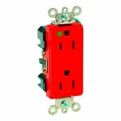 Leviton 16262-Hgr 15a, 125v, Decora Plus Duplex Receptacle, Hospital Grade , Red - Pkg Qty 10