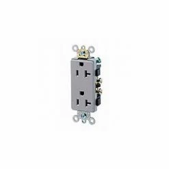 Leviton 16342-GY 20A, 125V, Decora Plus Duplex Receptacle, Self Grounding, Gray - Pkg Qty 10