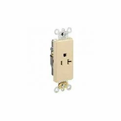 Leviton 16351-I 20a, 125v, Decora Plus Sgl Recpt., Commercial, Self-Grounding, Ivory - Pkg Qty 10