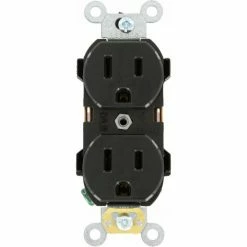 Leviton 5252-E Narrow Body Duplex Receptacle, Straight Blade, Black - Pkg Qty 10
