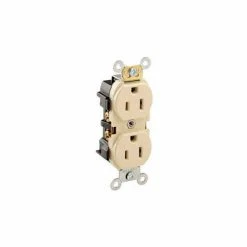 Leviton 5252-T Narrow Body Duplex Receptacle, Straight Blade, Light Almond - Pkg Qty 10