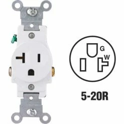 Leviton 5801-W 20A, 125V, NEMA 5-20R, 2P, 3W, Single Recpt., Grounding, White - Pkg Qty 10
