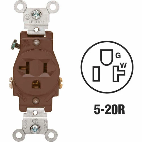 Leviton 5801 20A, 125V, NEMA 5-20R, 2P, 3W, Single Recpt., Grounding, Brown - Pkg Qty 10 3 Leviton 5801 20A, 125V, NEMA 5-20R, 2P, 3W, Single Recpt., Grounding, Brown - Pkg Qty 10
