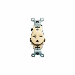 Leviton 5821-I 20A, 250V, NEMA 6-20R, 2P, 3W, Single Recpt., Grounding, Ivory - Pkg Qty 10
