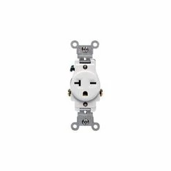 Leviton 5821-W 20A, 250V, NEMA 6-20R, 2P, 3W, Single Recpt., Grounding, White - Pkg Qty 10