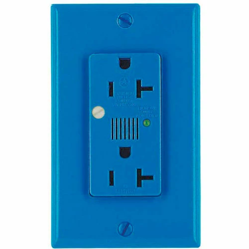 Leviton 7380-B Decora Duplex Surge Suppressor Receptacle Audible Alarm 20a, Blue 3 Leviton 7380-B Decora Duplex Surge Suppressor Receptacle Audible Alarm 20a, Blue