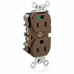 Leviton 8200-H Duplex Receptacle, Straight Blade, Self Grounding, Brown - Pkg Qty 10