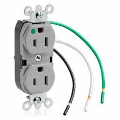 Leviton 8200-Lgy 15a, 125v, Slim Body Duplex Receptacle, Grounding, Gray - Pkg Qty 10