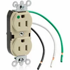 Leviton 8200-Li 15a, 125v, Slim Body Duplex Receptacle, Grounding, Ivory - Pkg Qty 10