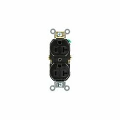 Leviton BR20-E 20A, 125V, Duplex Receptacle, Self Grounding, Black - Pkg Qty 10