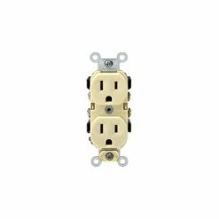 Leviton CR15-I 15A, 125V, Duplex Receptacle, Self Grounding, Ivory - Pkg Qty 10
