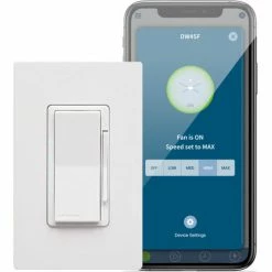 Leviton Decora Smart WiFi Fan Controller allows you to select fan speeds or turn fan off from a smartphone