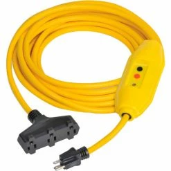 Inline GFCI Cord Set, Triple Tap, Auto Reset, 100' Cord