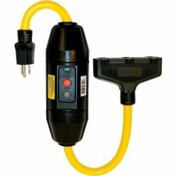 Inline GFCI Cord Set, Triple Tap, Manual Reset, 20A, 2' Cord